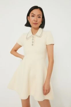 SELF PORTRAIT Cream Soft Knit Mini Dress