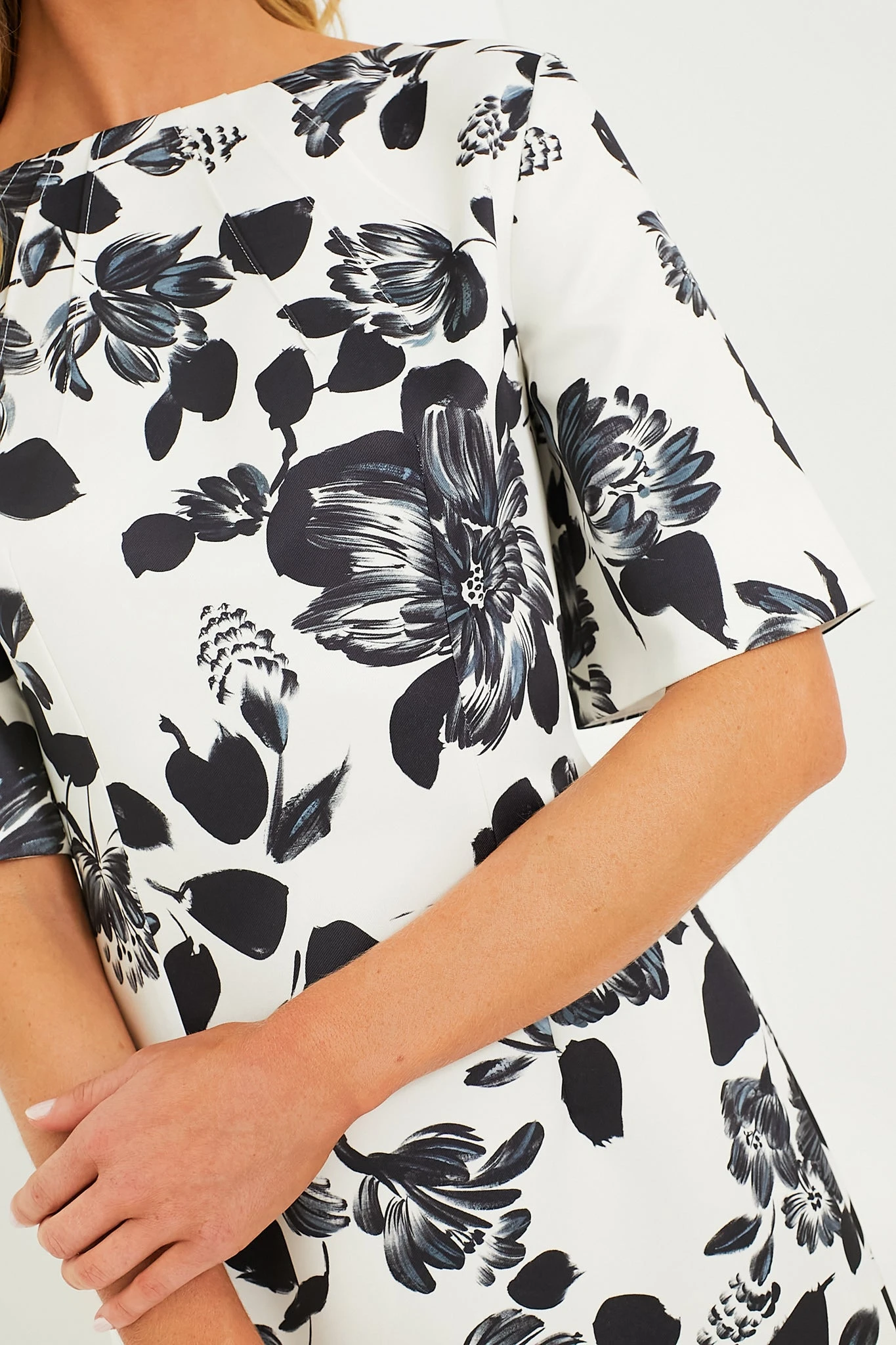 Black Flowers On Ivory Kora Rounded Twill Dress - Image 6