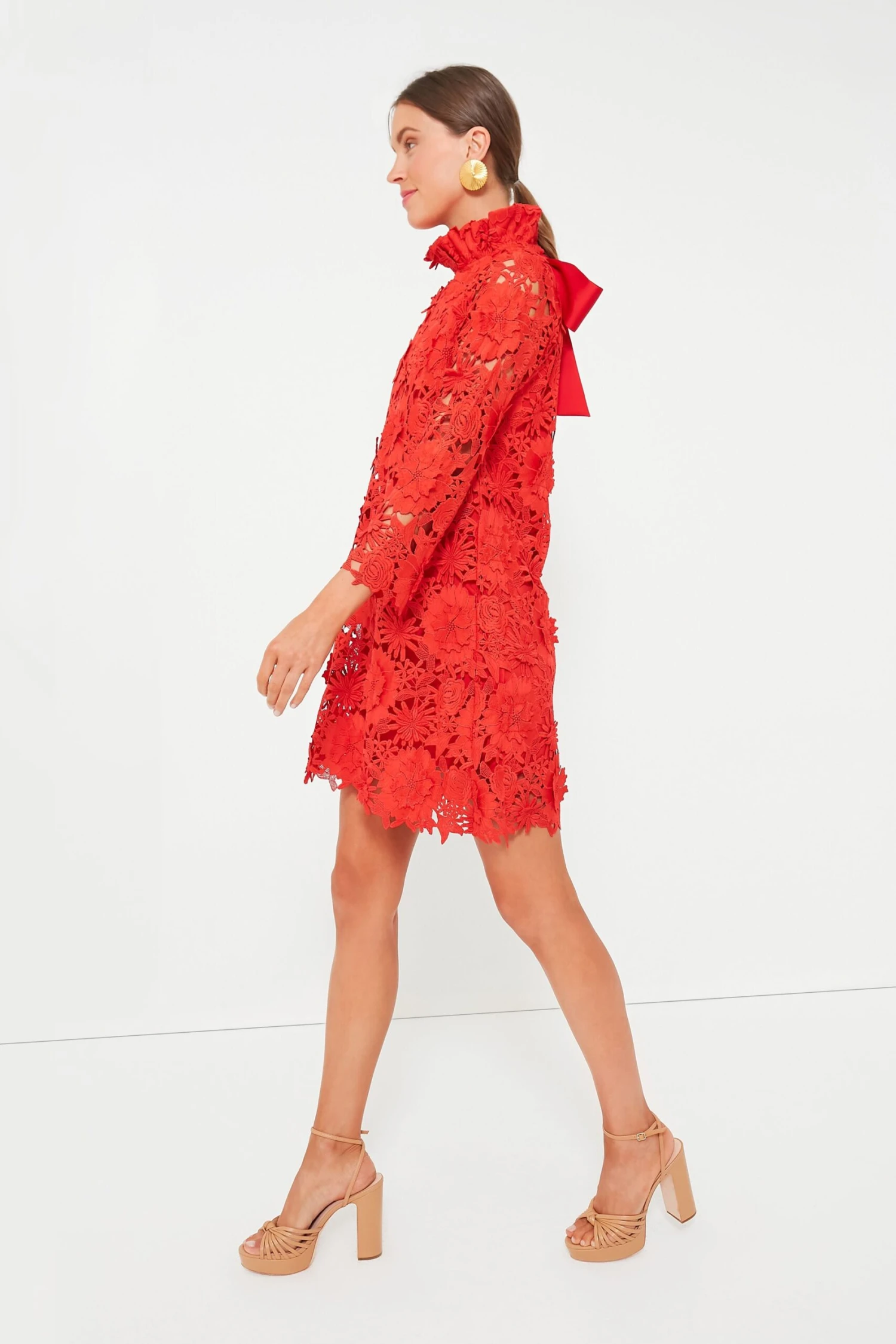 Red Guipure Lace Daphne Dress - Image 3