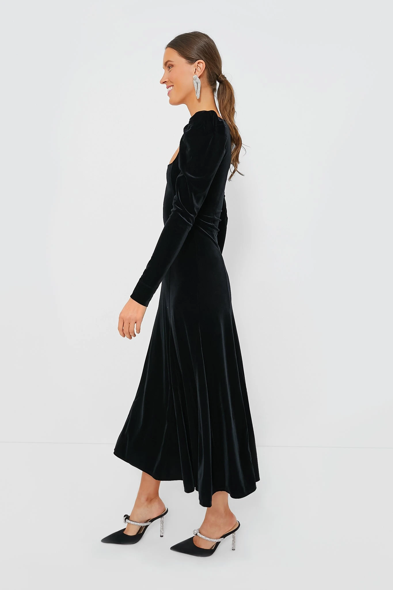 Ganni Black Velvet Jersey Puff Sleeve Maxi Dress - Image 3