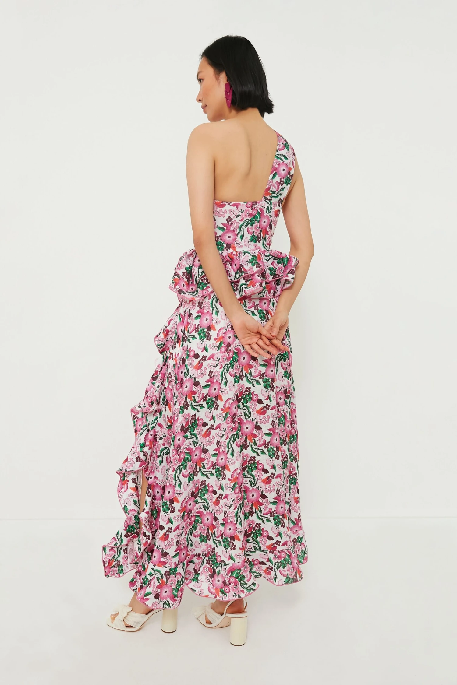 Pink Floral Linen Maxi Dress - Image 4