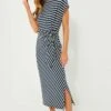 Navy And Cream Stripe Vanina Cinched Waist Dress