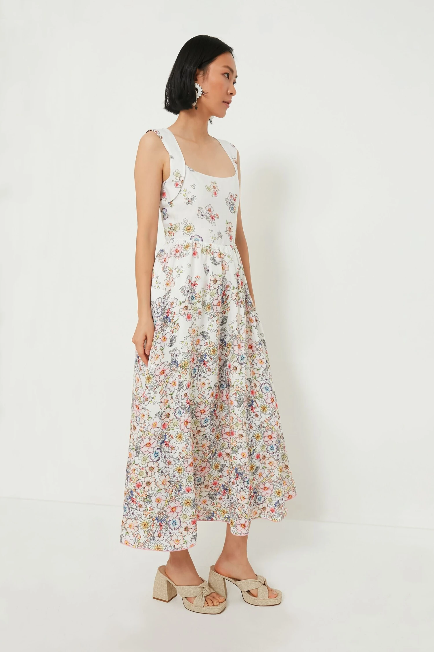 White And Flower Print Midi Dress - Image 3