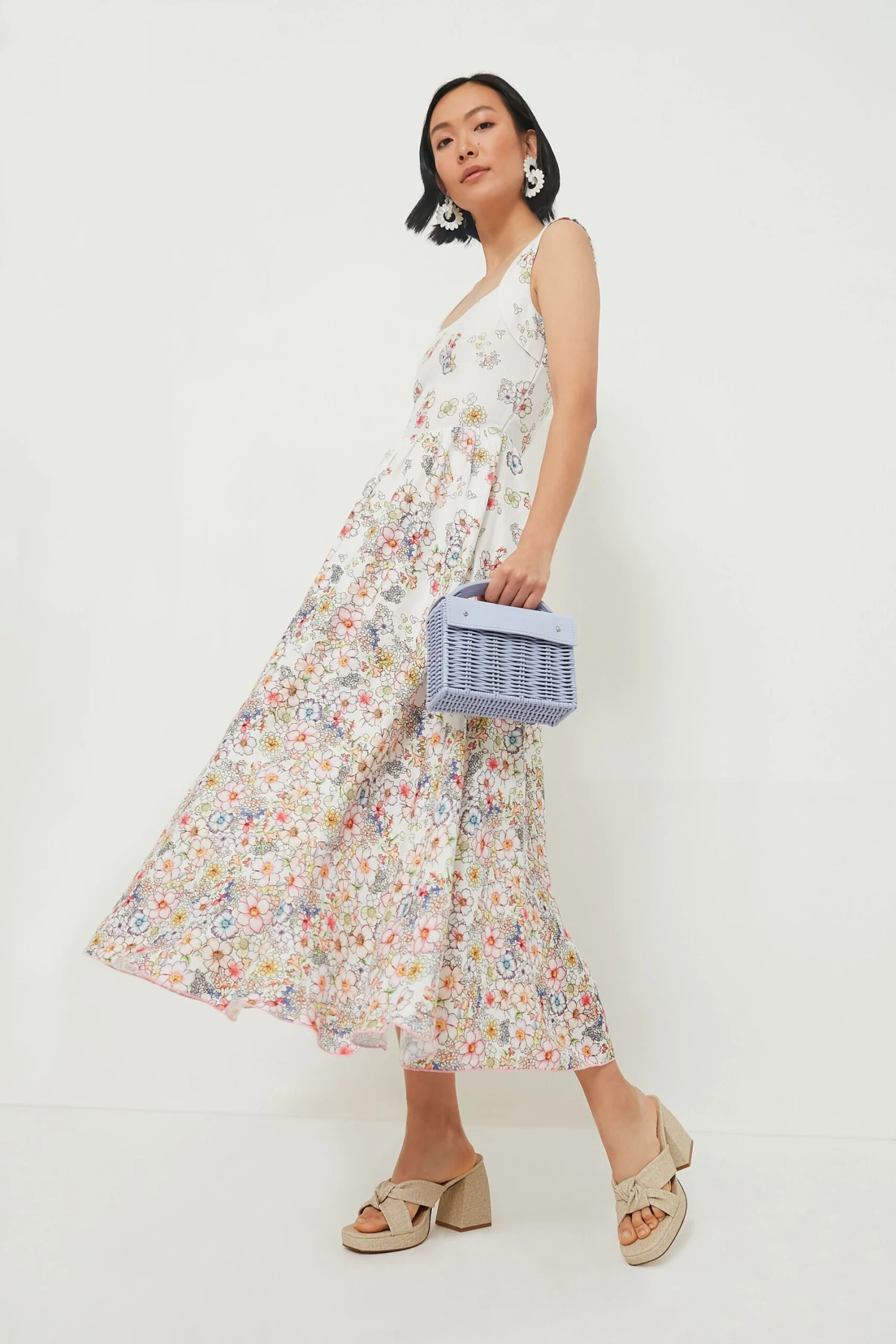 White And Flower Print Midi Dress - Image 2