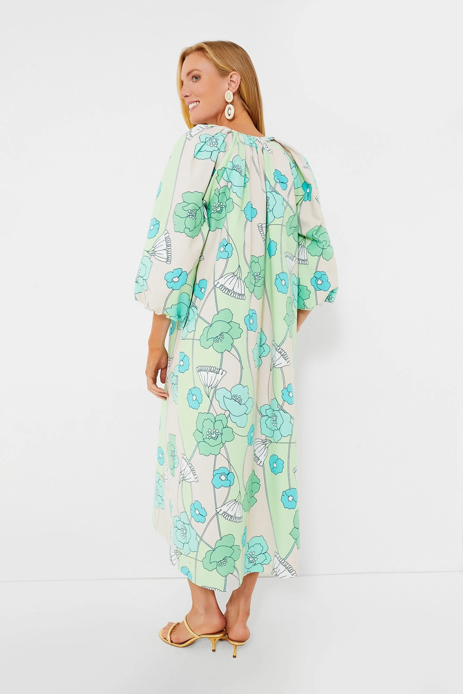 Green And Blue Floral Dorinda Midi Dress - Image 4