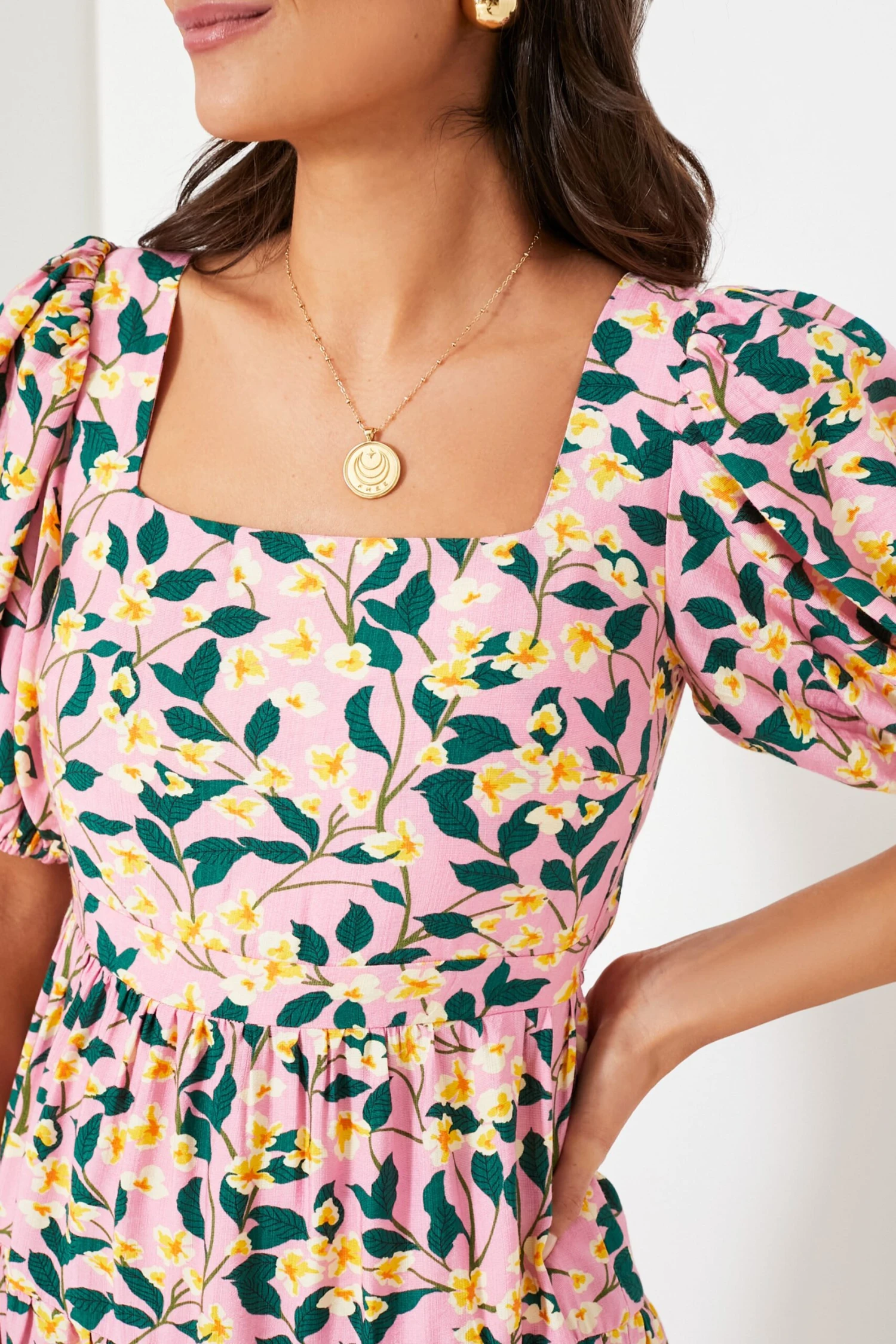 Exclusive Pink Multi Floral Print Midi Dress - Image 5