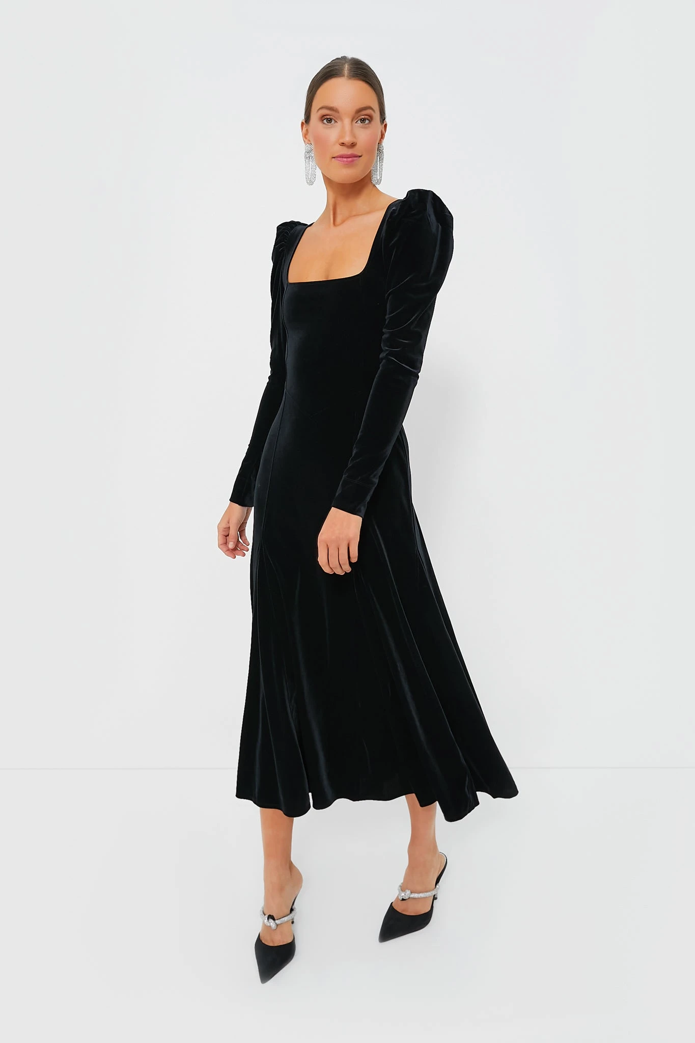 Ganni Black Velvet Jersey Puff Sleeve Maxi Dress - Image 8