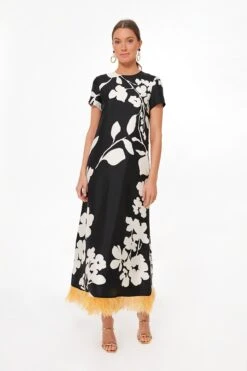 Winter Jasmine Swing Dress With Feathers