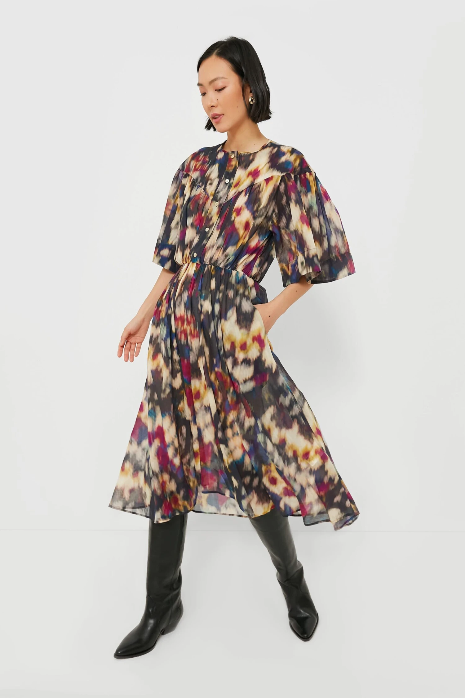 Isabel Marant Etoile Ochre Black Maggy Watercolor Dress - Image 2