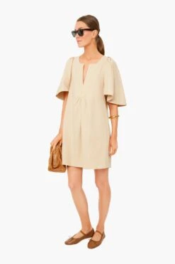 Khaki Finley Flutter Sleeve Dress