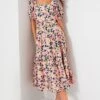 Exclusive Pink Multi Floral Print Midi Dress