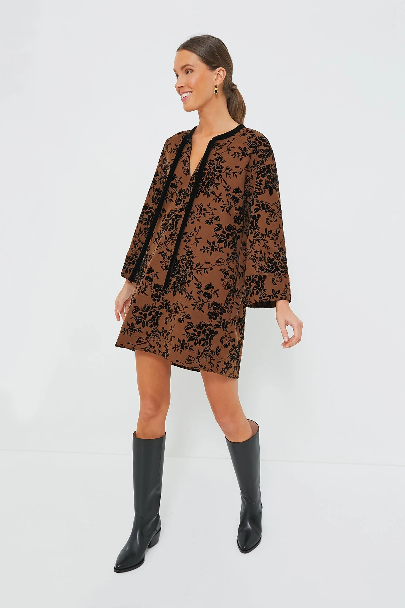 Brown & Black Burnout Floral Elma Mini Dress - Image 6