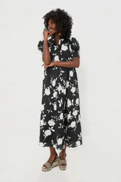 Black & White Floral Louisa Midi Dress