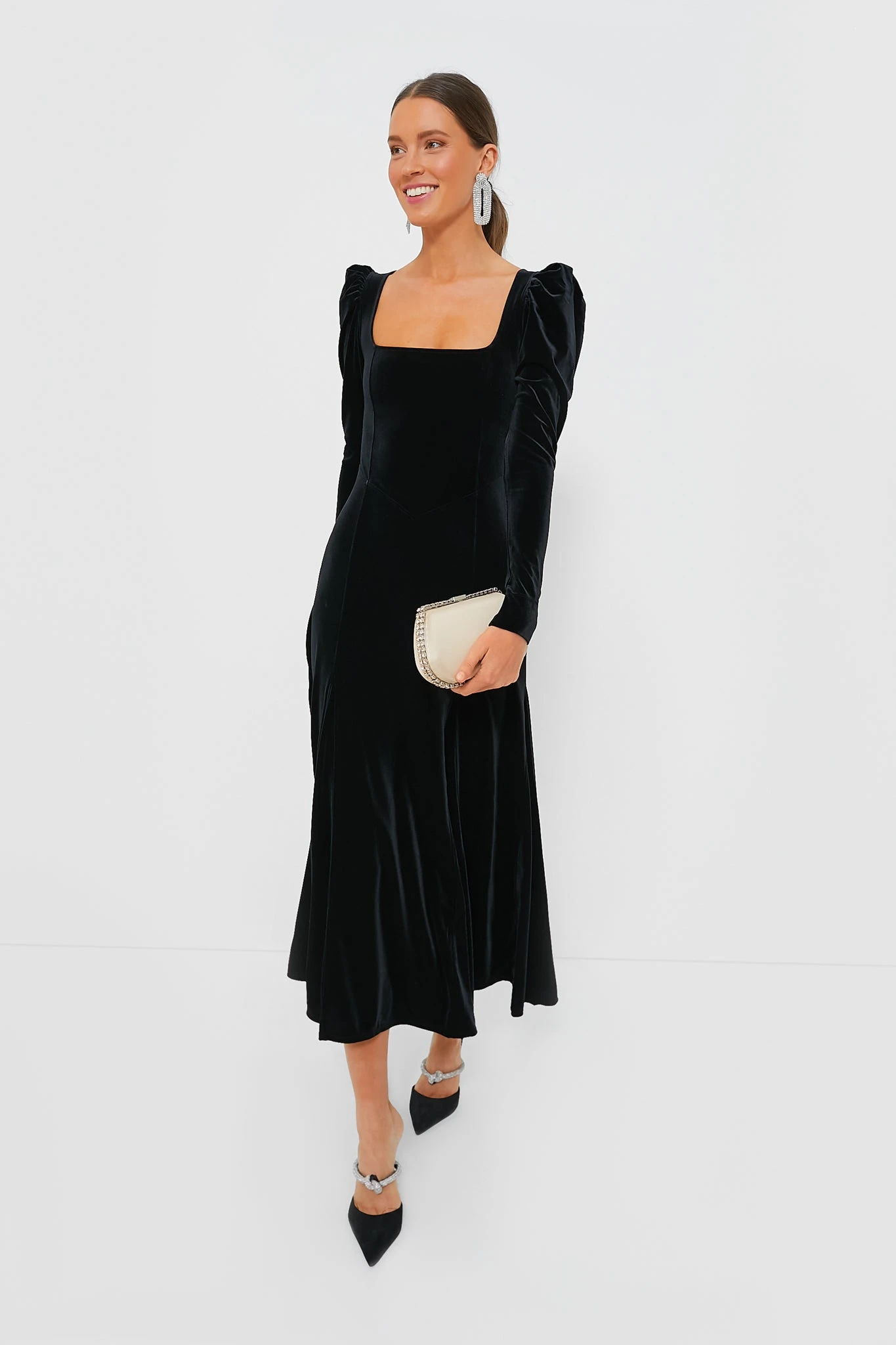 Ganni Black Velvet Jersey Puff Sleeve Maxi Dress - Image 2