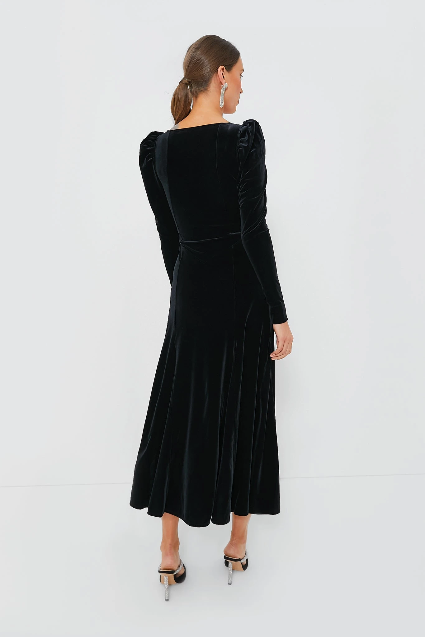 Ganni Black Velvet Jersey Puff Sleeve Maxi Dress - Image 4