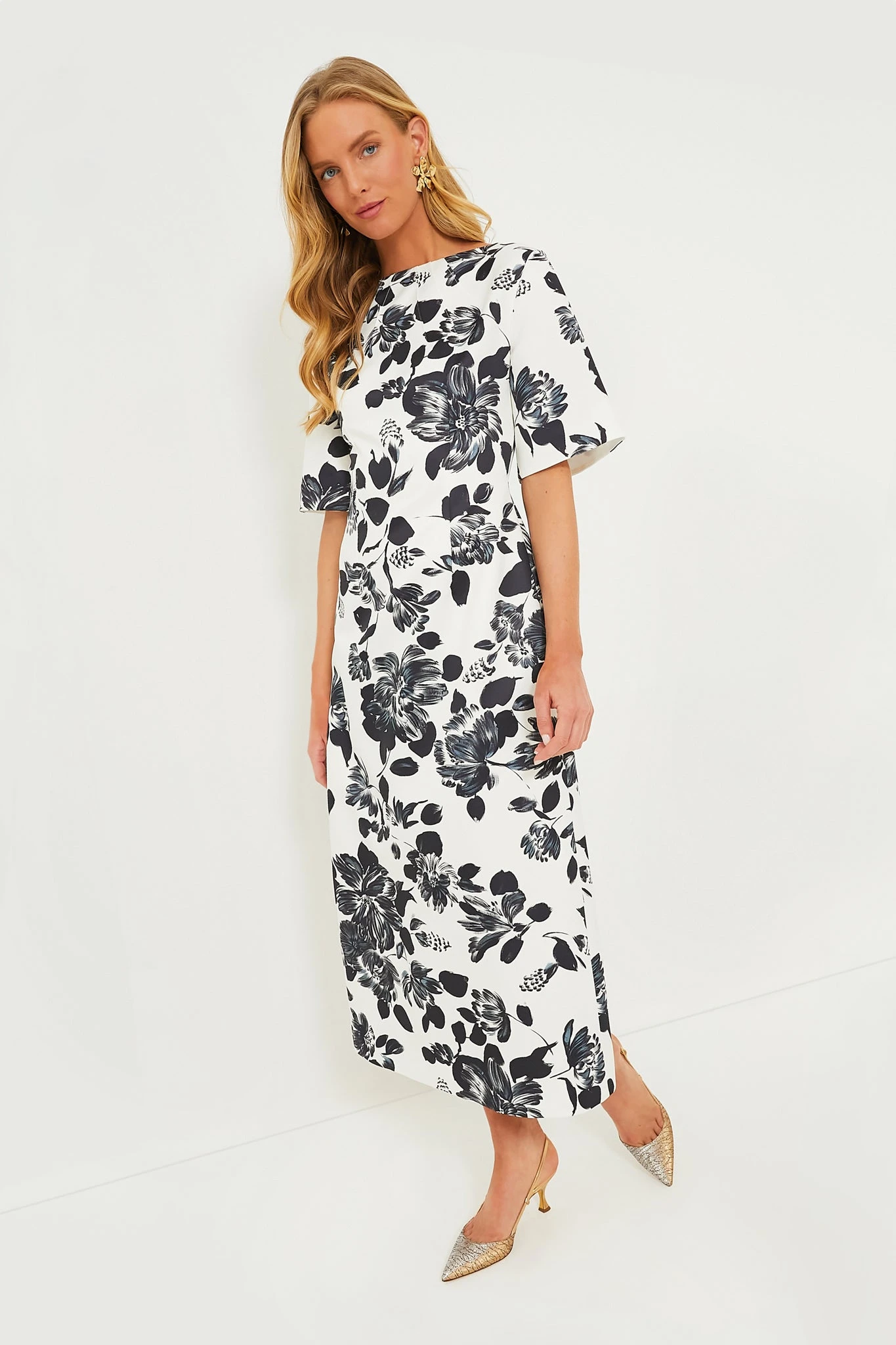 Black Flowers On Ivory Kora Rounded Twill Dress - Image 2
