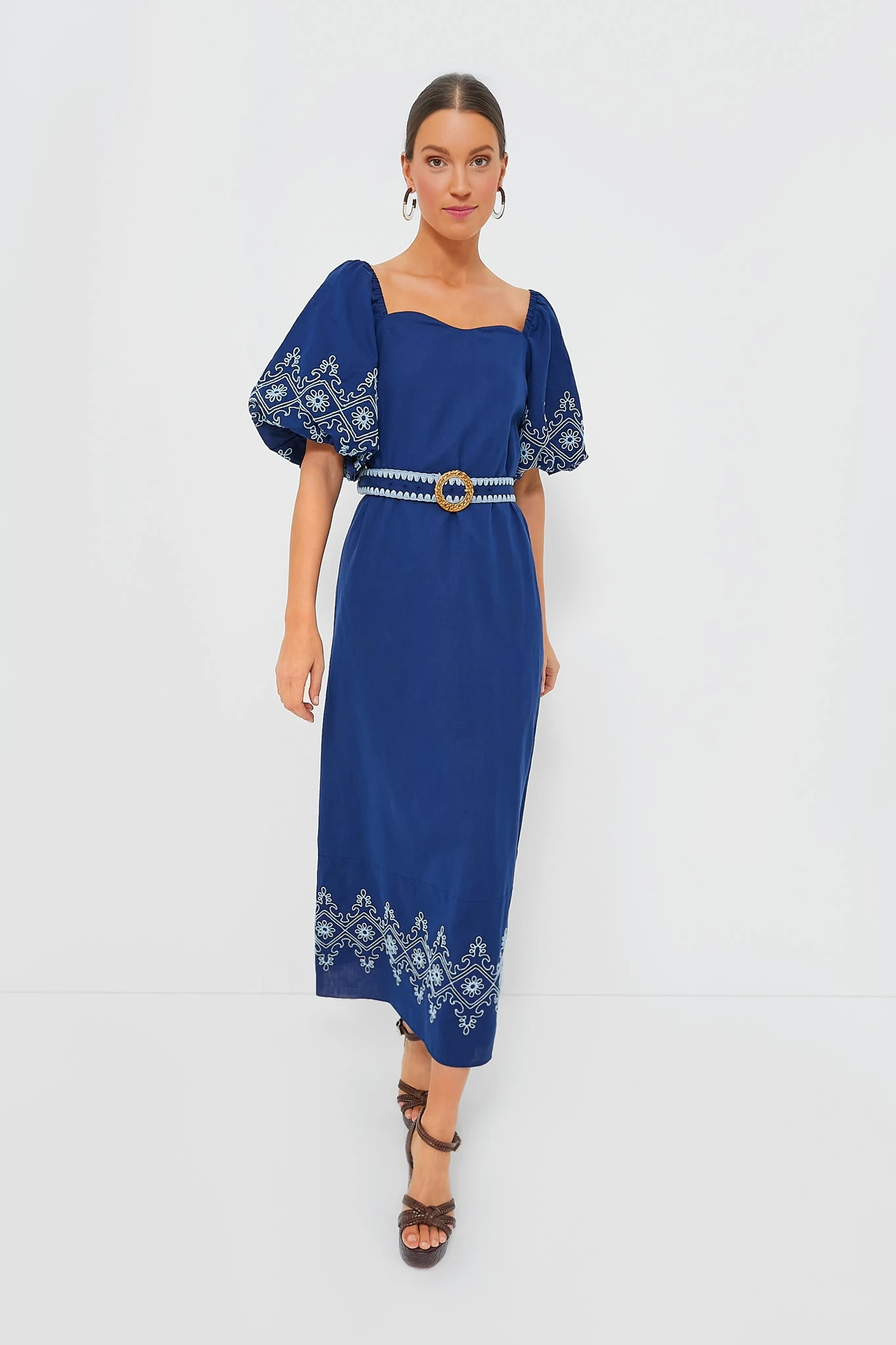 Royal With White Embroidery Maggie Maxi Dress