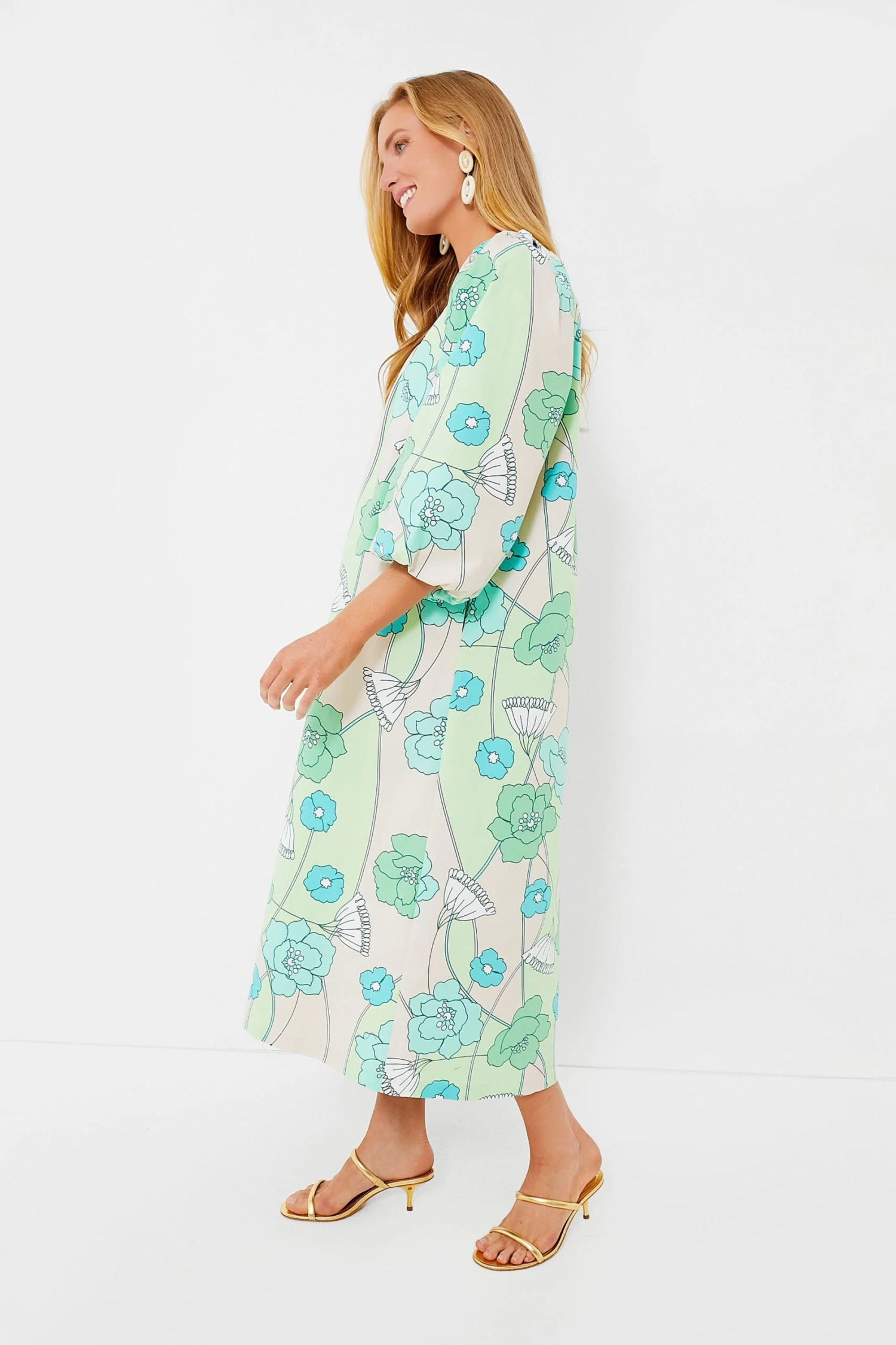 Green And Blue Floral Dorinda Midi Dress - Image 3