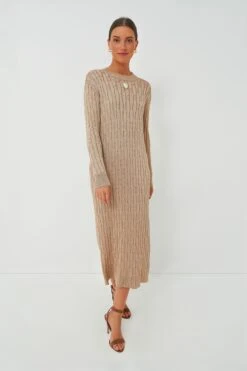Gold Cable Knit Midi Dress