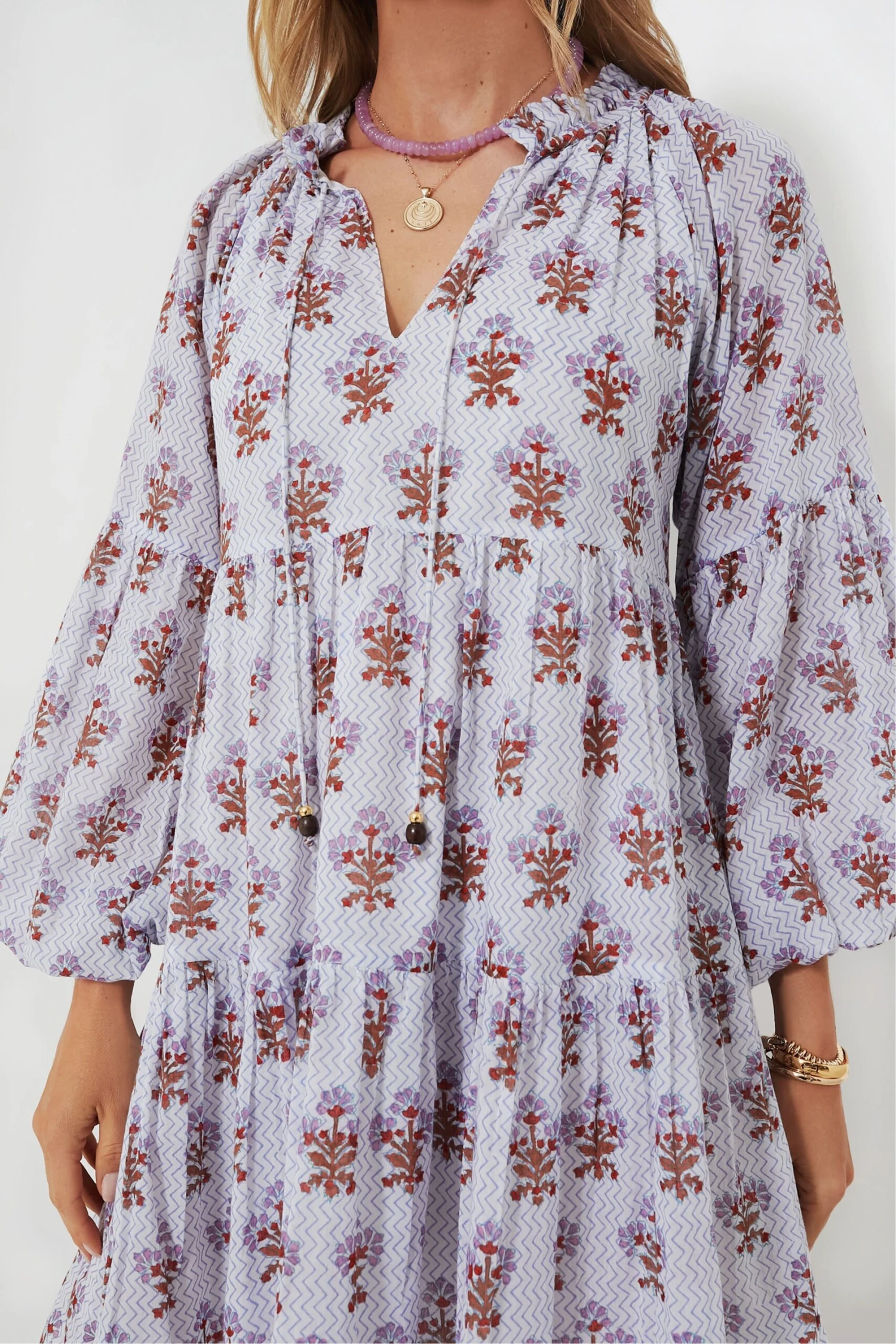 Lavender Atherton Balloon Sleeve Short Dress - Image 5