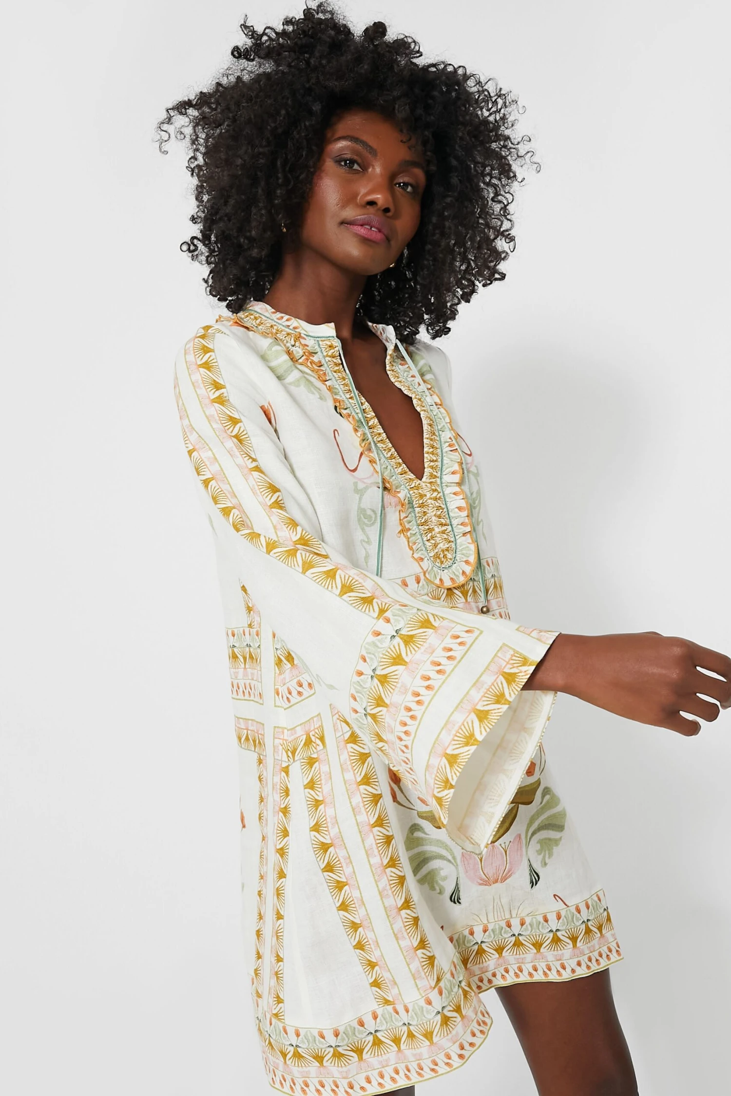 Off White And Mustard Tess Short Dress - Image 3