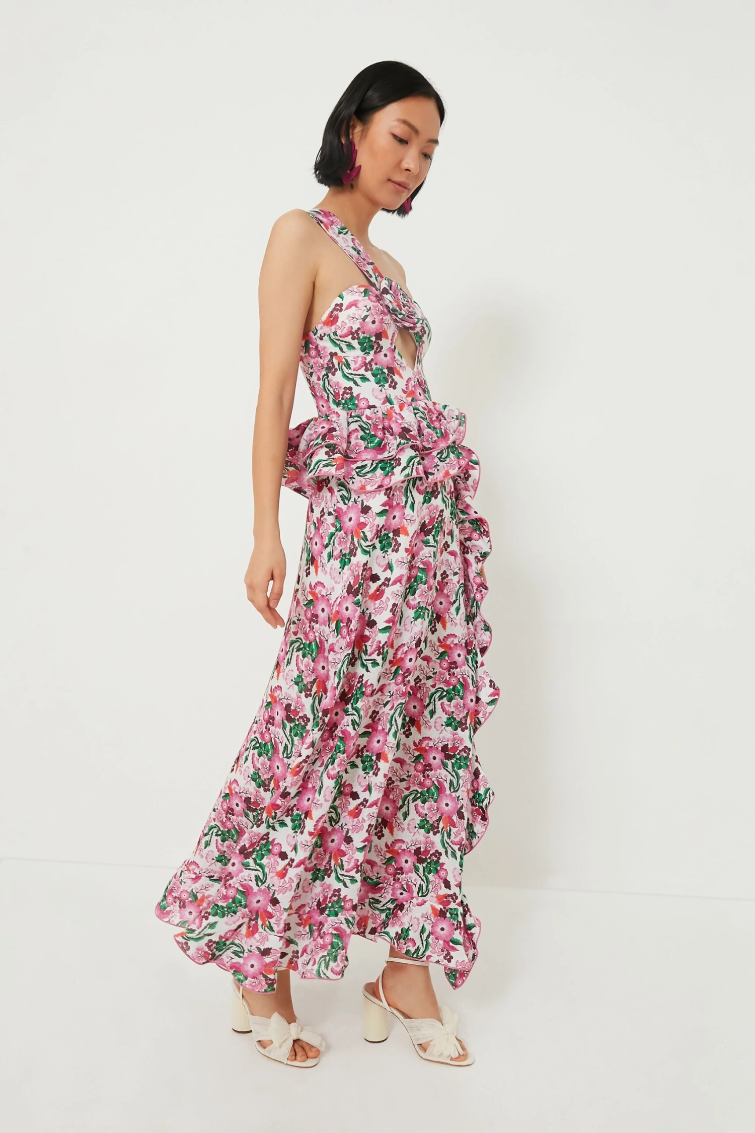 Pink Floral Linen Maxi Dress - Image 3
