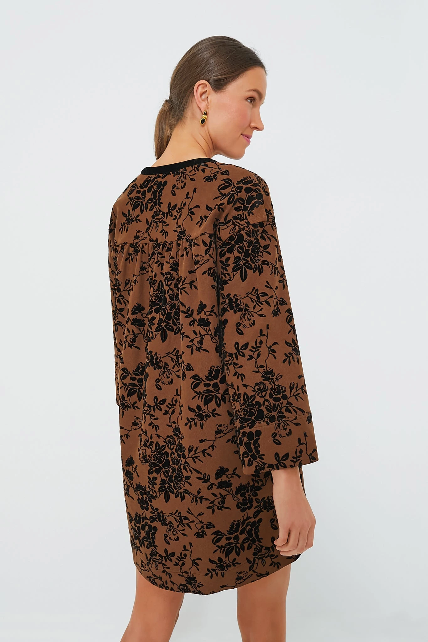Brown & Black Burnout Floral Elma Mini Dress - Image 4