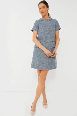 Heathered Blue Tweed Jackie Dress