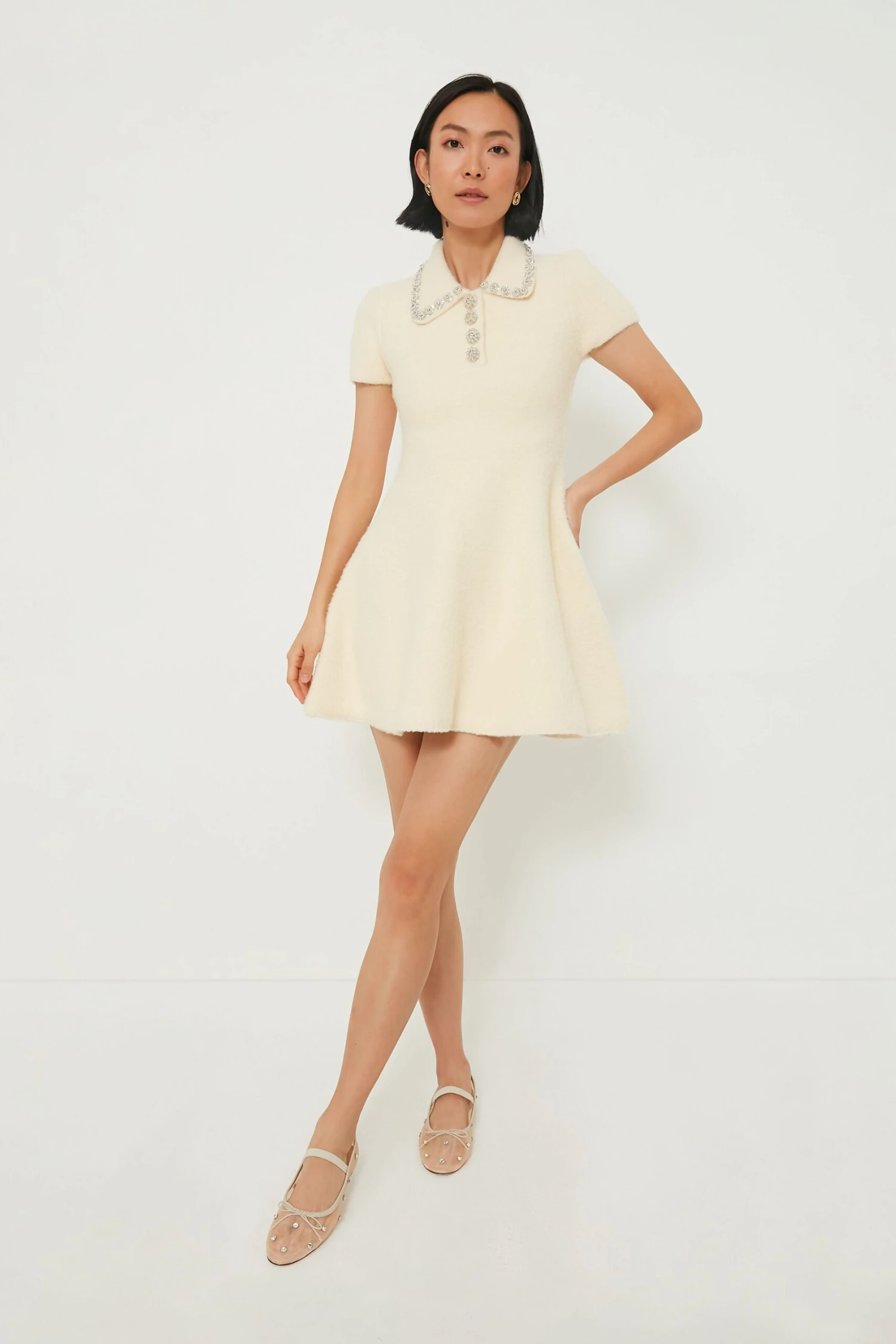 SELF PORTRAIT Cream Soft Knit Mini Dress - Image 2