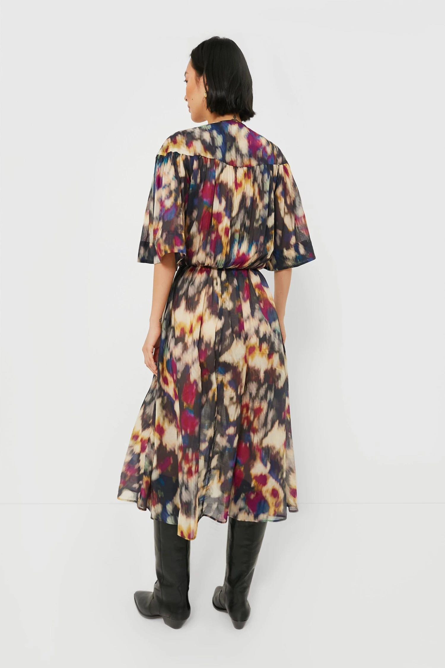 Isabel Marant Etoile Ochre Black Maggy Watercolor Dress - Image 4