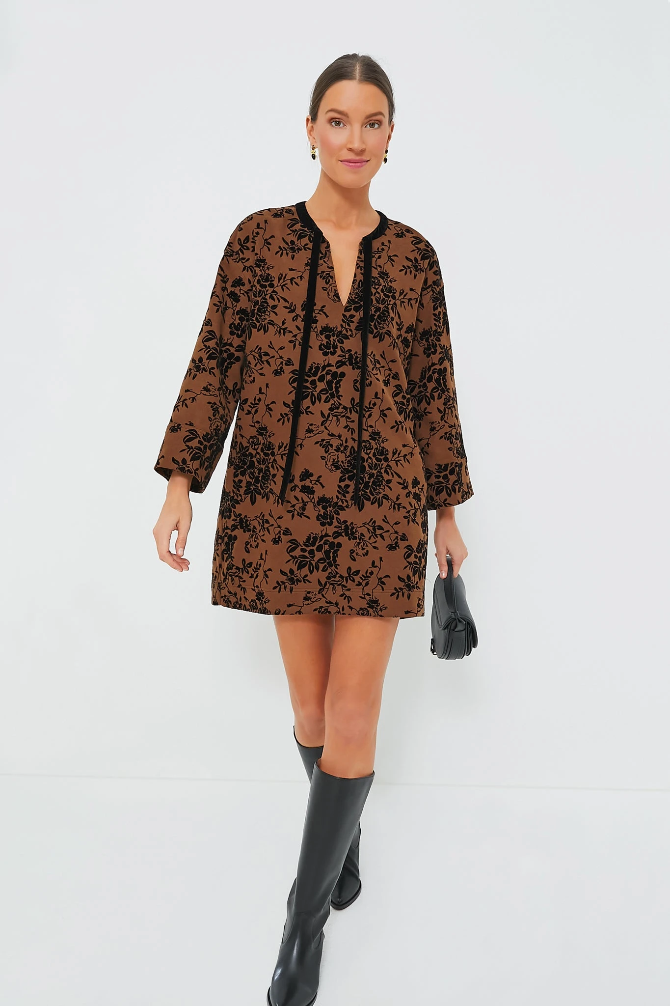 Brown & Black Burnout Floral Elma Mini Dress - Image 2